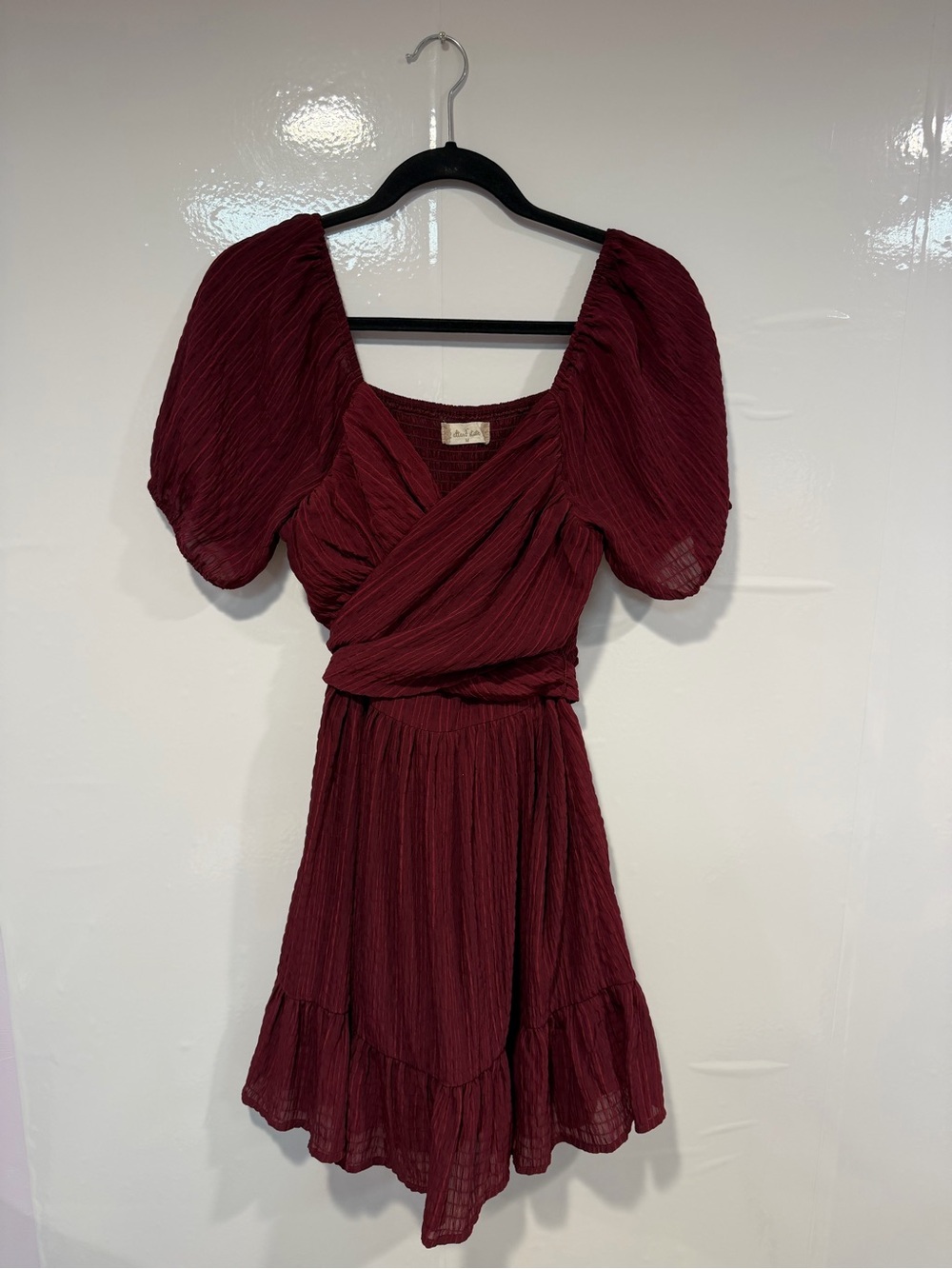 Women's Altar’d State Burgundy Puff-Sleeve Wrap Dress